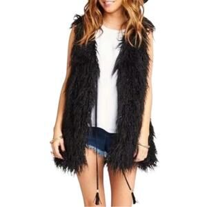 SHOW ME YOUR MUMU Faux Fur Vest Sz XS Black Shaggy Country Boho Cottage Gorpcore